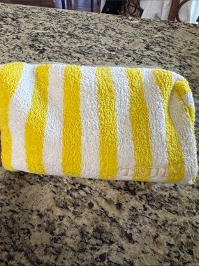 TRULY Yellow and White Striped toiletry bag